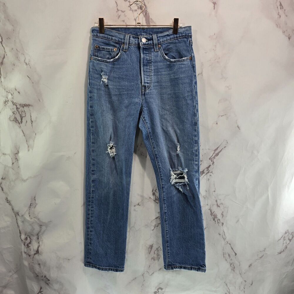 Levis 501 Jeans Womens 26 X 26 Distressed Button Fly Light High Rise Denim Crop